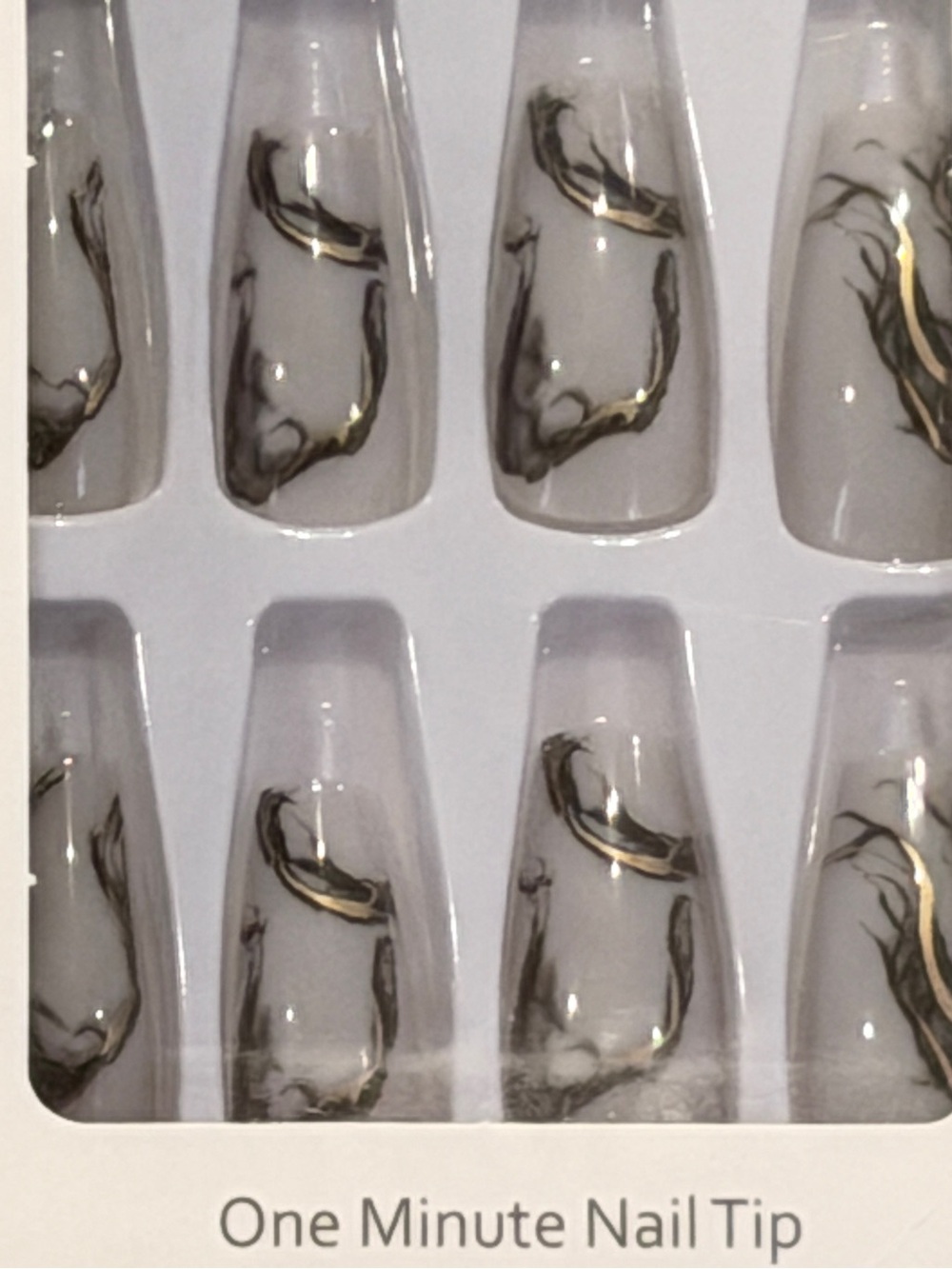 White Marble Gold Swirl Coffin Press On Nails Luxury Minimalist Glam